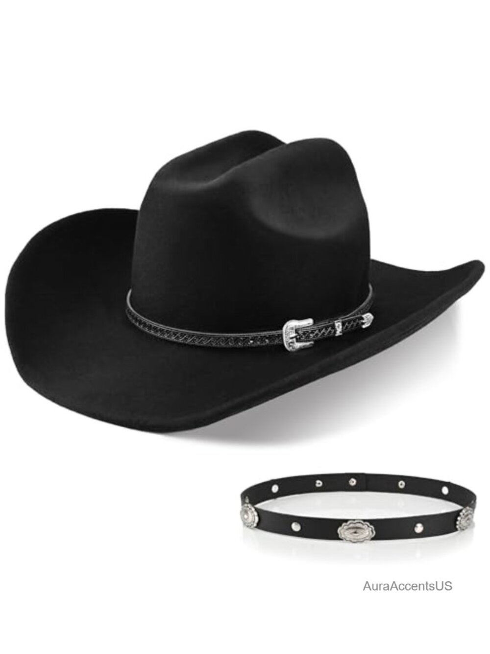 100% Wool Western Cowboy Hat Felt Fedora with Two Decorative Bands